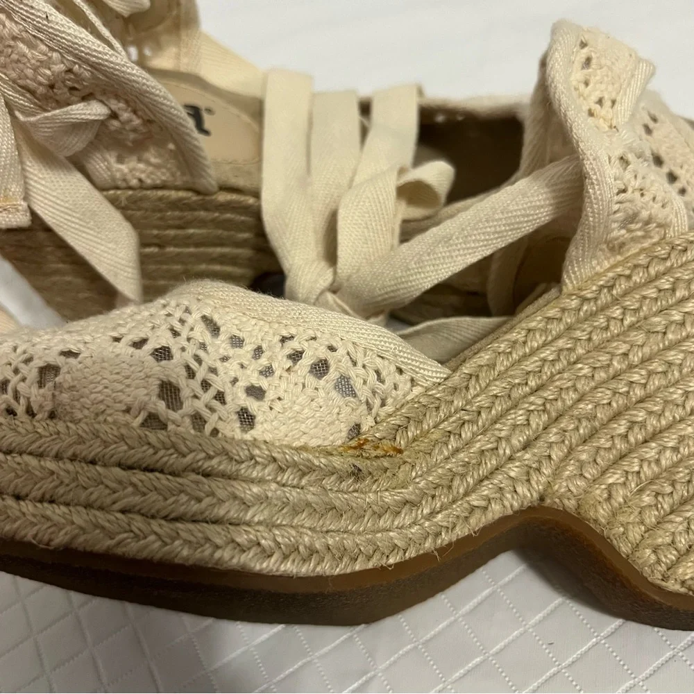 Mudd Y2K Platform Lace Up Espadrilles Peep Toe Crochet Cream White Size 6.5-7